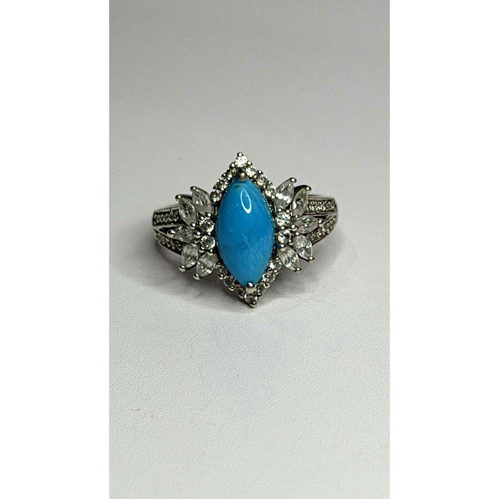 925 Sterling Silver Blue Turquoise & Beryl Stones Ring Size 9